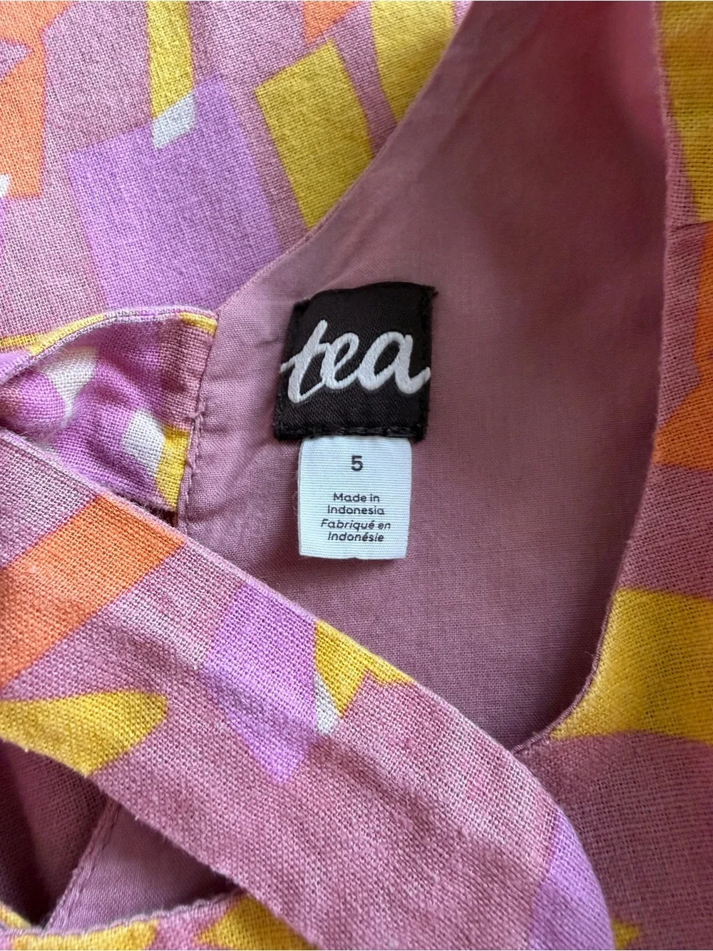 Tea Collection Girls Linen Blend Pink Abstract Print Tank Dress Size 5